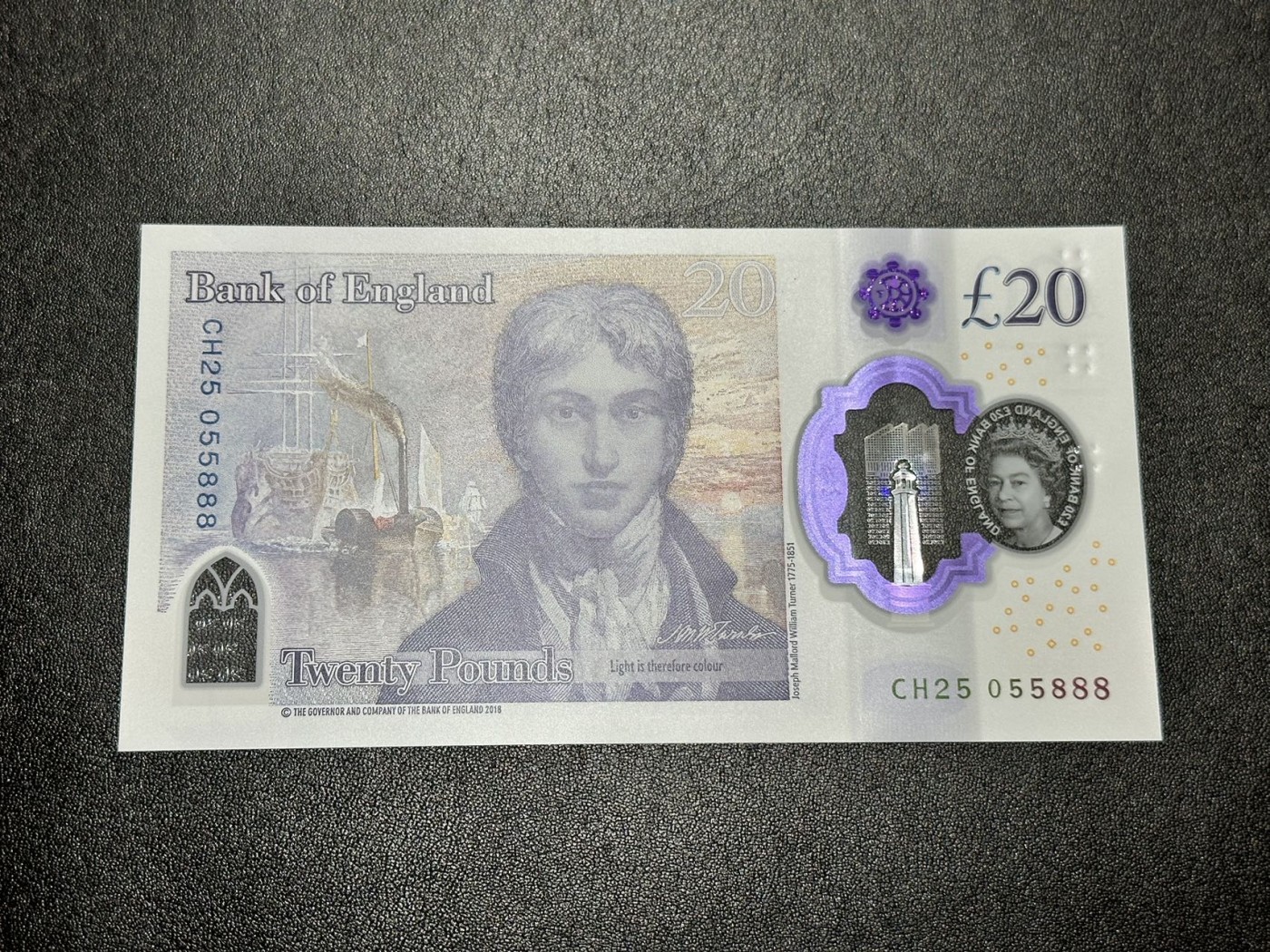 《外钞收藏家》第二百八十八期（连拍第一场） 英国最新版20镑塑料钞 无47 全新 888豹子号 一个压痕