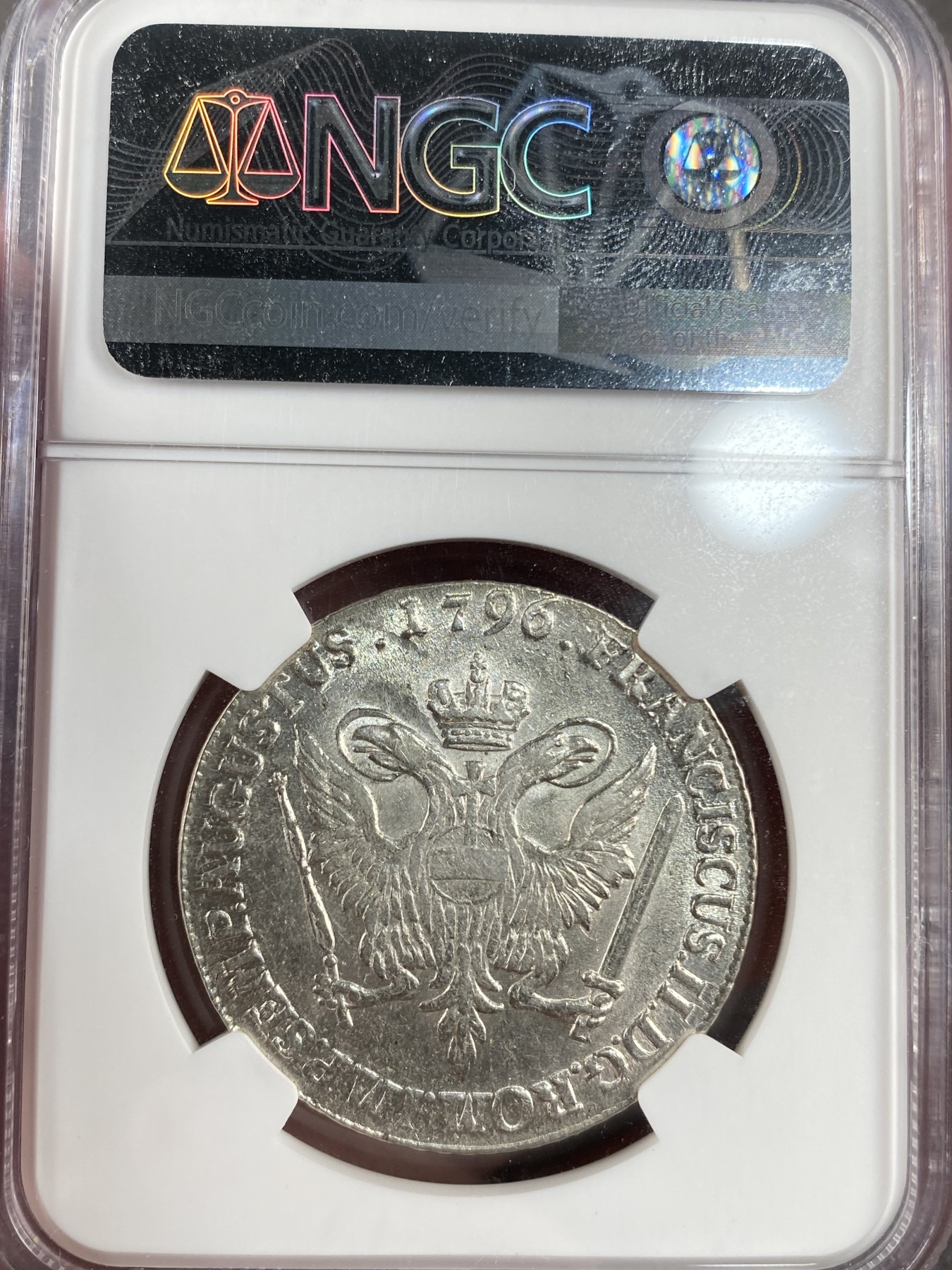 万国钱币拍卖第013期（视频直播专场） NGC MS61 1796年德国汉堡自由市32先令，早期双头鹰徽，更高分仅三枚，收藏级好状态