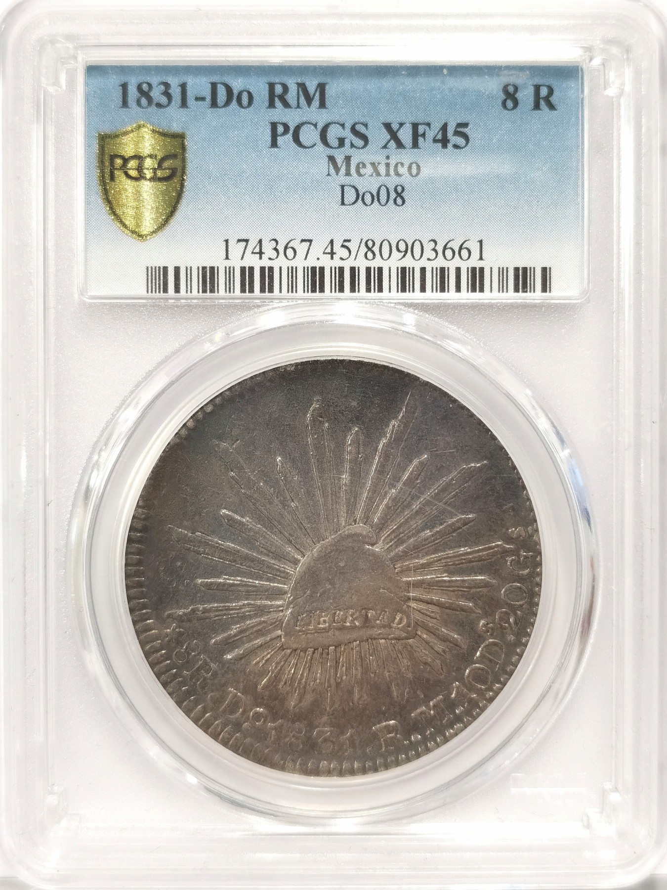 博洋堂世界钱币拍卖第036期（全场包邮） PCGS XF45 墨西哥1831年Do RM版花边鹰洋 少见五级鹰 任何比VF品相好的都是非常少见的 划痕是在盒子表面