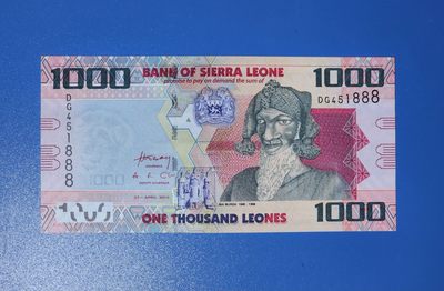 港、澳、台、中外钞、流水签、机签、箱包单、靓号专场第20期 - 塞拉利昂2010年1000利昂 纸钞 豹子号 DG451888 一张UNC/如图
