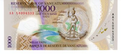 【浩洋钞市】纸钞拍卖第六期—周日下午三点 - 全新瓦努阿图1000塑料纪念钞AA豹子号333