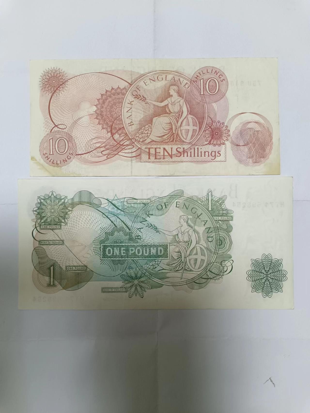 【20230729】非全新纸币第四十八场 英国C序列10先令、1镑