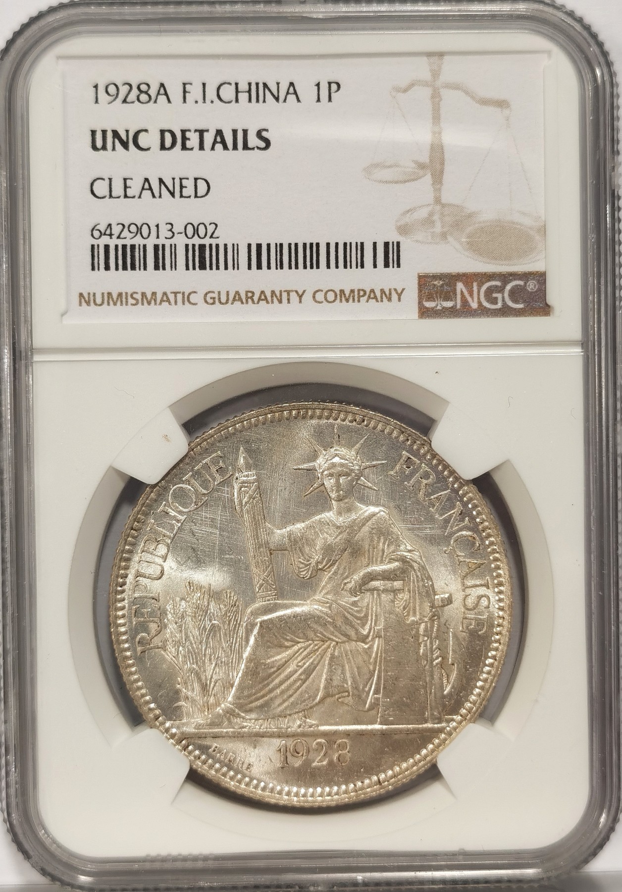 博洋堂世界钱币拍卖第036期（全场包邮） NGC UNC 法属印支1928年坐洋 稀少年份