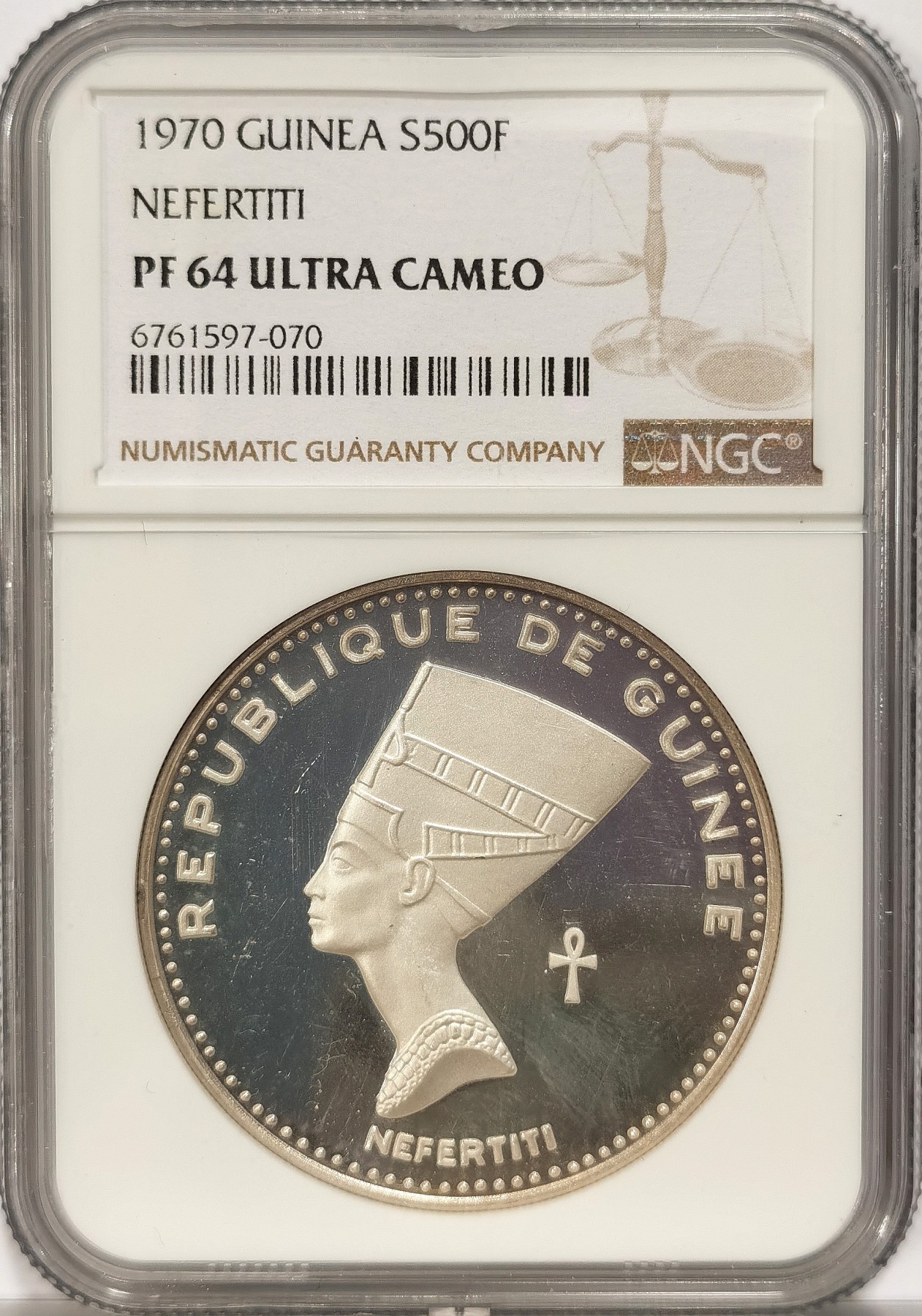 博洋堂世界钱币拍卖第036期（全场包邮） NGC PF64UC 几内亚1970年独立十周年纳费提提500法郎精制银币