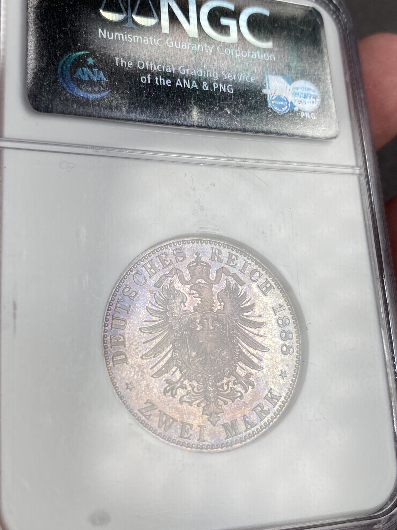 万国钱币拍卖第013期（视频直播专场） NGC MS65 1888年德国普鲁士经典三皇2马克 顶级幻彩