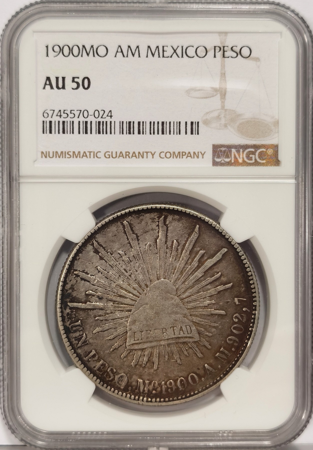 博洋堂世界钱币拍卖第036期（全场包邮） NGC AU50 墨西哥1900年MO AM版直边鹰洋