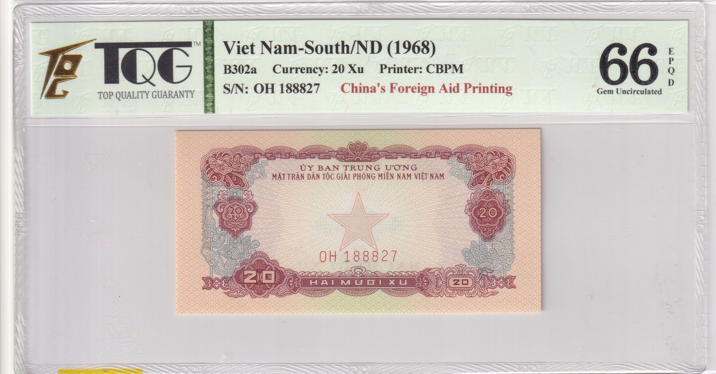 乐淘淘纸币精选场 平价专场 第11期 本期免押金！ 【OH 188827】越南1968年纸币 20分 中国代印 TQG66EPQ