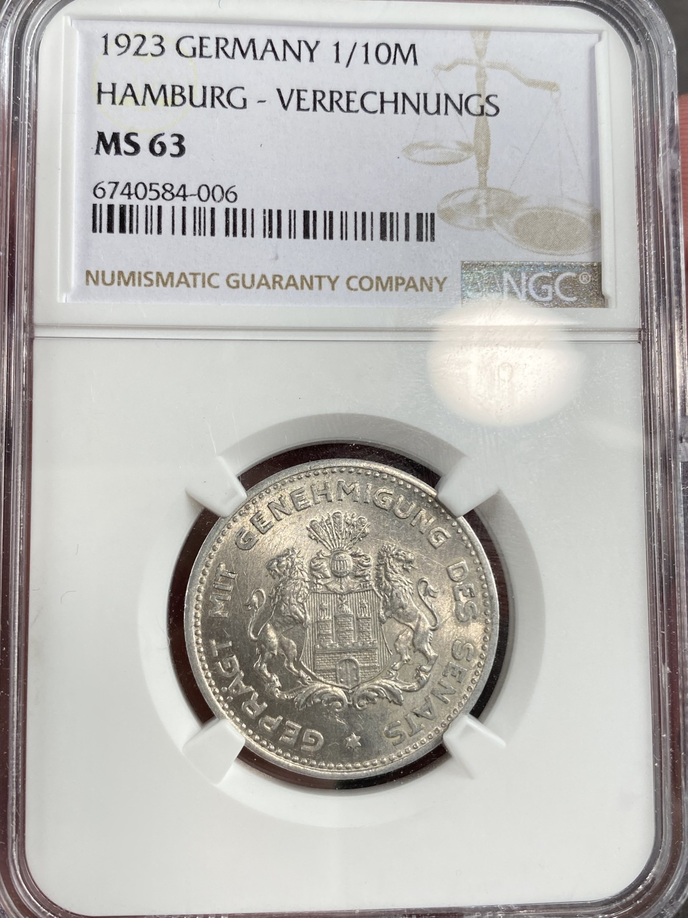 万国钱币拍卖第013期（视频直播专场） 一组三枚罕见德国紧急状态贸易结算马克、1923年NGC-MS63 10万马克1/10Million（1/10M）更高分仅2枚、1923年NGC-MS64 5万马克5/100Million（1/100M）、1923年NGC-MS62 1万马克1/100Million（1/100M）汉堡自由市紧急贸易结算货币收藏一步到位