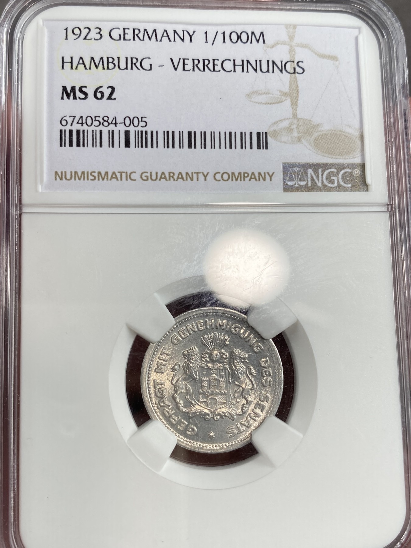 万国钱币拍卖第013期（视频直播专场） 一组三枚罕见德国紧急状态贸易结算马克、1923年NGC-MS63 10万马克1/10Million（1/10M）更高分仅2枚、1923年NGC-MS64 5万马克5/100Million（1/100M）、1923年NGC-MS62 1万马克1/100Million（1/100M）汉堡自由市紧急贸易结算货币收藏一步到位