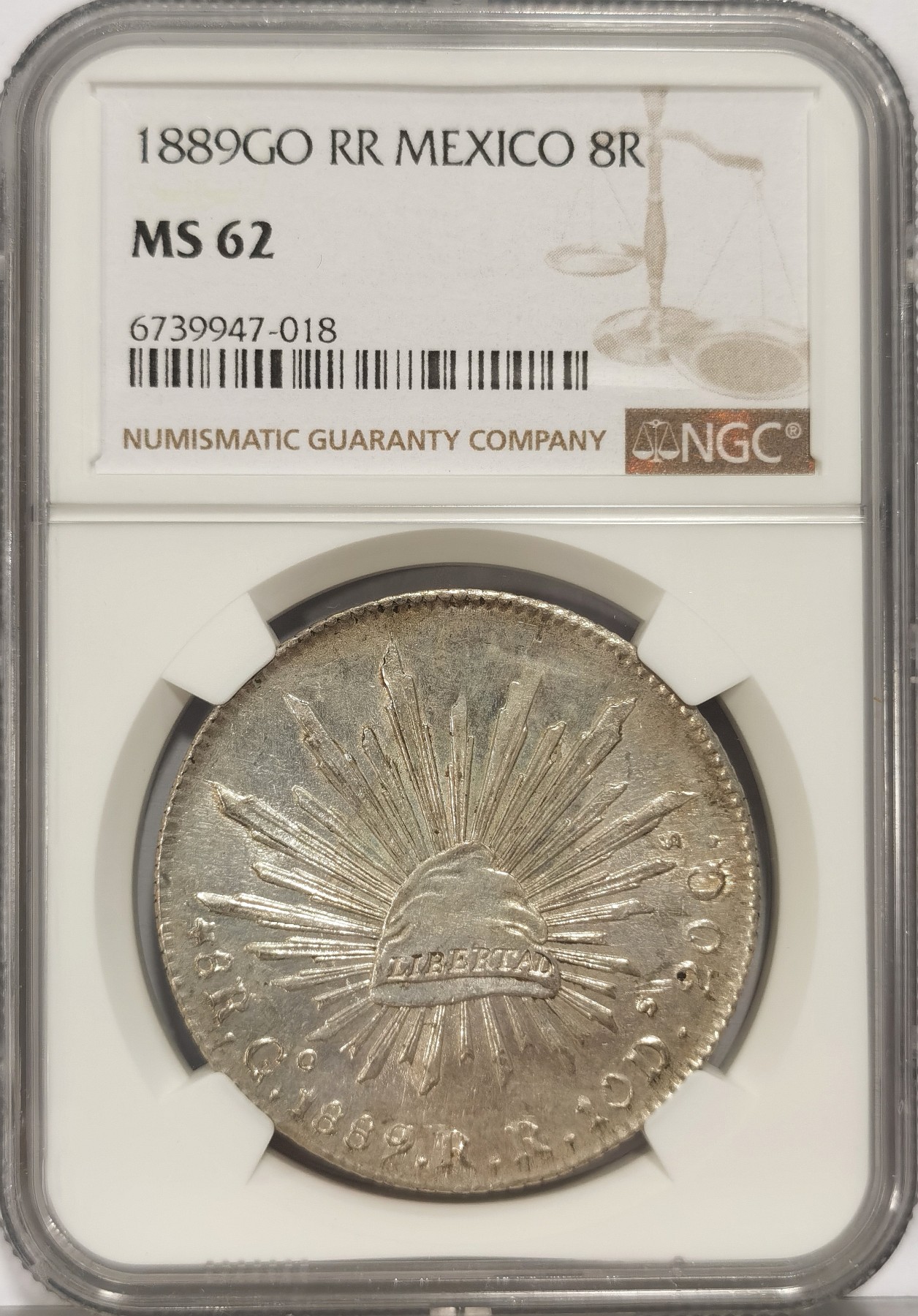 博洋堂世界钱币拍卖第036期（全场包邮） NGC MS62 墨西哥1889年GO RR版花边鹰洋