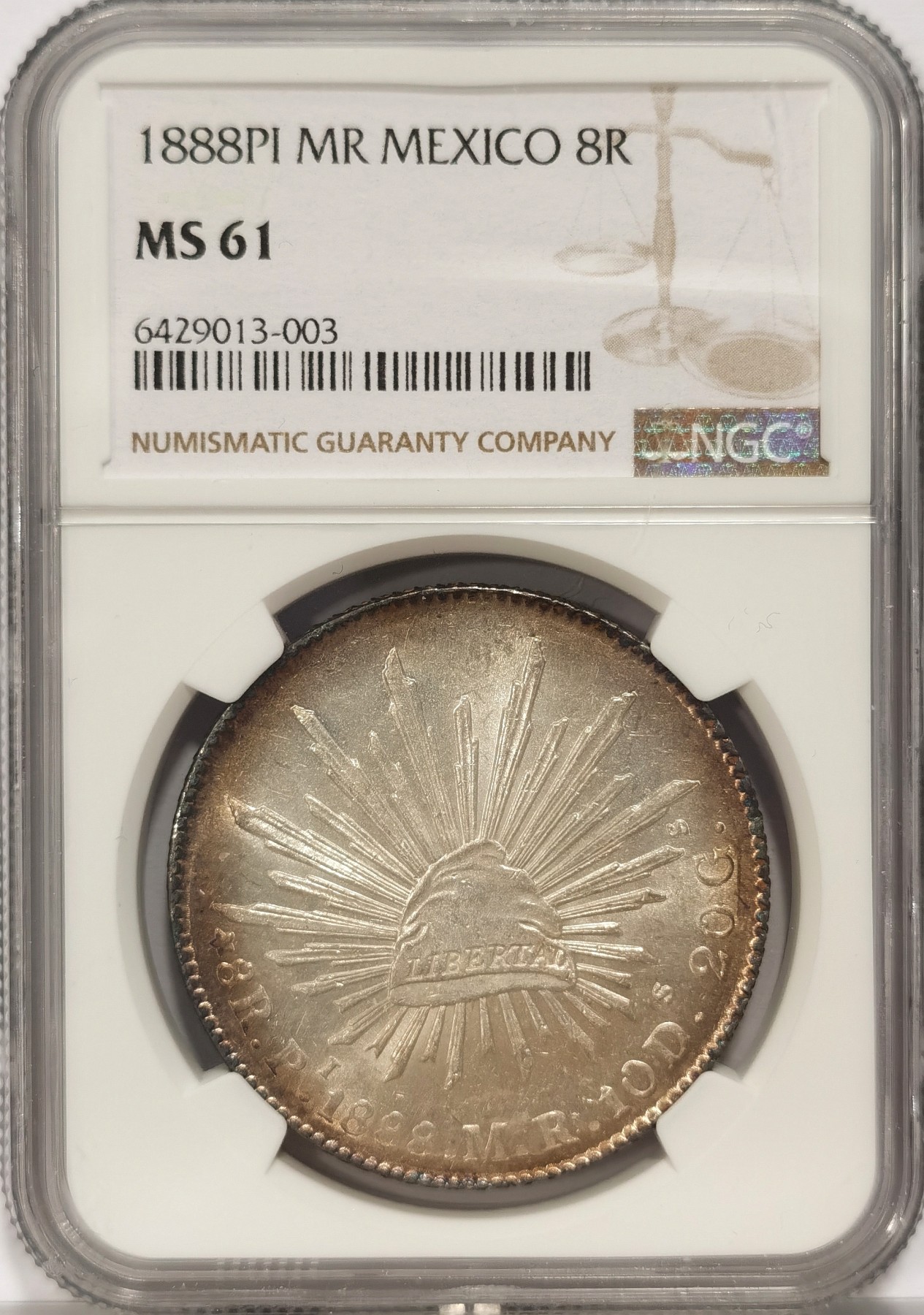 博洋堂世界钱币拍卖第036期（全场包邮） NGC MS61 墨西哥1888年PI MR版花边鹰洋 吉利年份 环彩漂亮