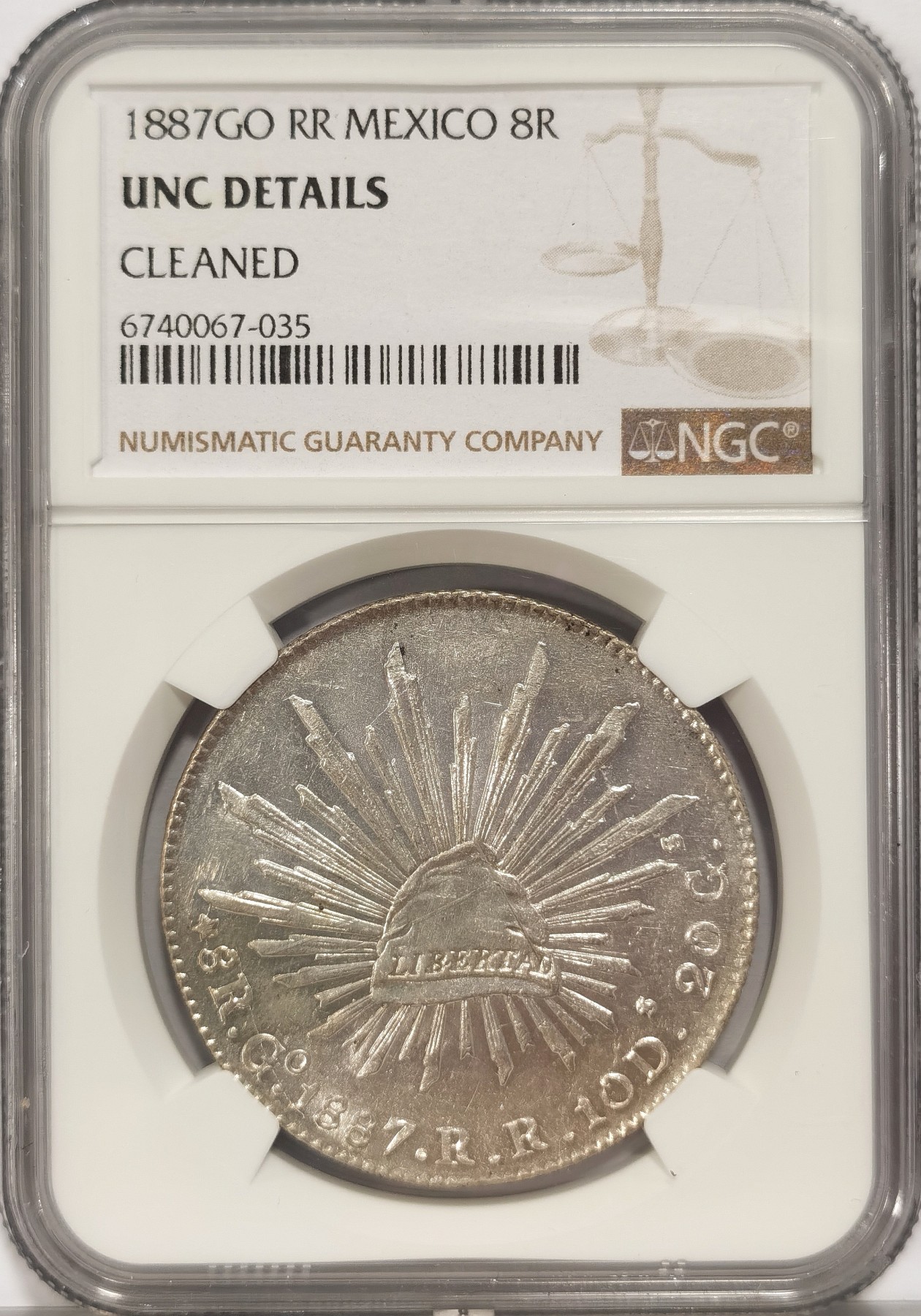 博洋堂世界钱币拍卖第036期（全场包邮） NGC UNC 墨西哥1887年GO RR版花边鹰洋，有出分机会