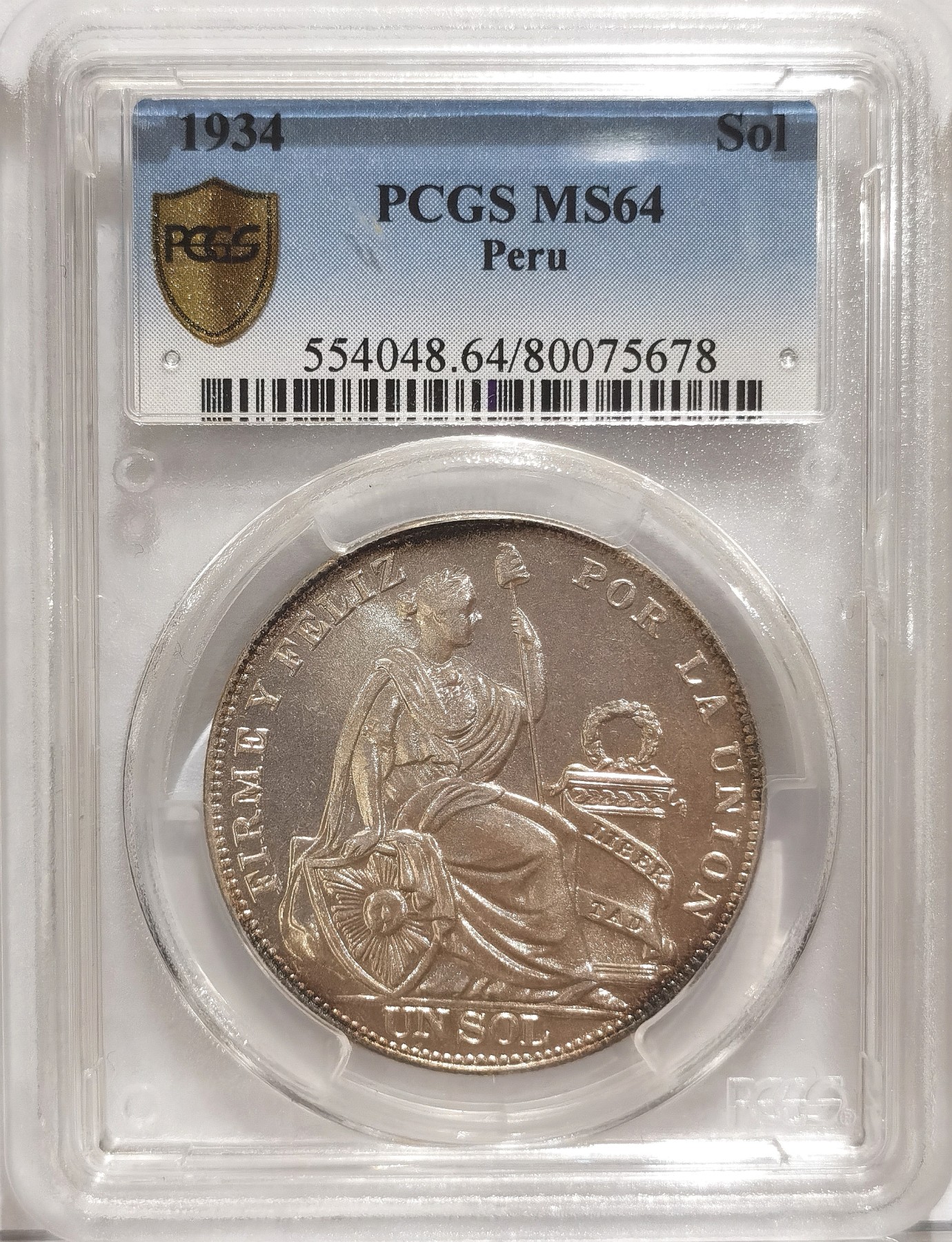 博洋堂世界钱币拍卖第036期（全场包邮） PCGS64 秘鲁坐人1934年1索尔银币 南美洲主币