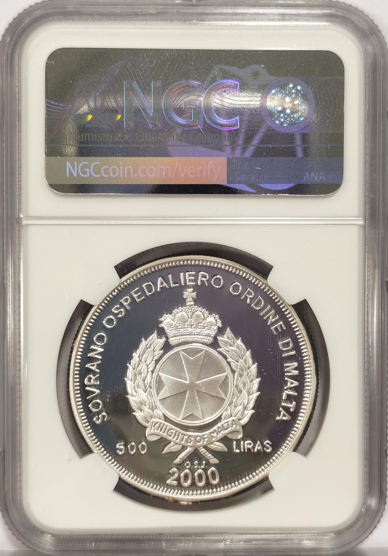 博洋堂世界钱币拍卖第036期（全场包邮） 珍稀币！NGC PF69UC 马耳他2000年宙斯500里拉精制银币，NGC唯一冠军分