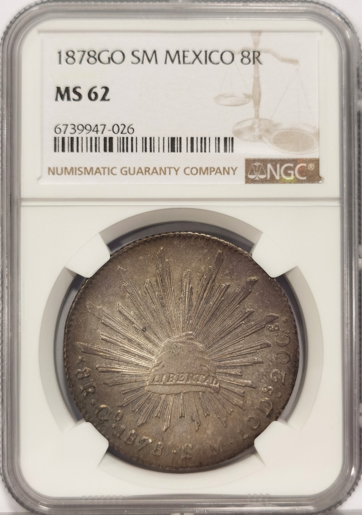博洋堂世界钱币拍卖第036期（全场包邮） NGC MS62 墨西哥1878年GO SM版花边鹰洋，原味包浆