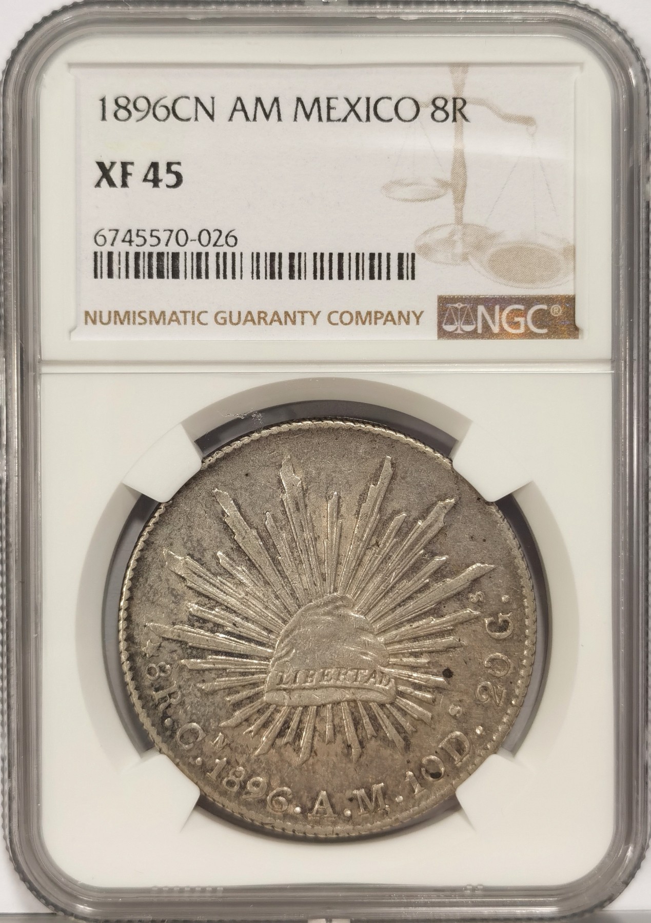 博洋堂世界钱币拍卖第036期（全场包邮） NGC XF45 墨西哥1896年CN AM版花边鹰洋