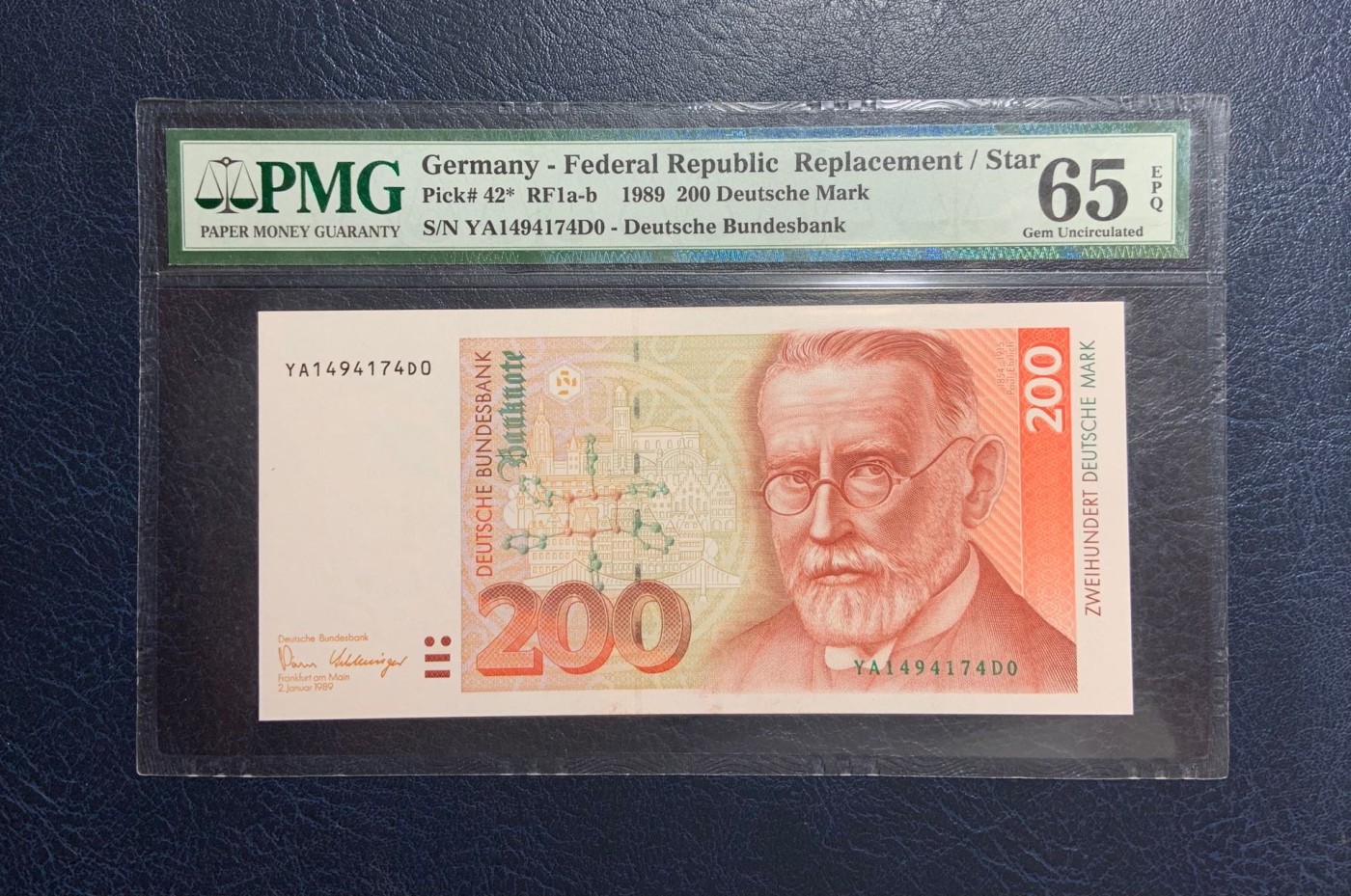 收藏联盟Quantum Auction 第277期拍卖  德国联邦1989年200马克补号 PMG65 梅毒特效药666发现者 诺贝尔医学奖得主 保罗.艾尔利希