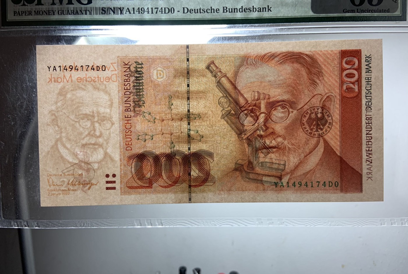收藏联盟Quantum Auction 第277期拍卖  德国联邦1989年200马克补号 PMG65 梅毒特效药666发现者 诺贝尔医学奖得主 保罗.艾尔利希