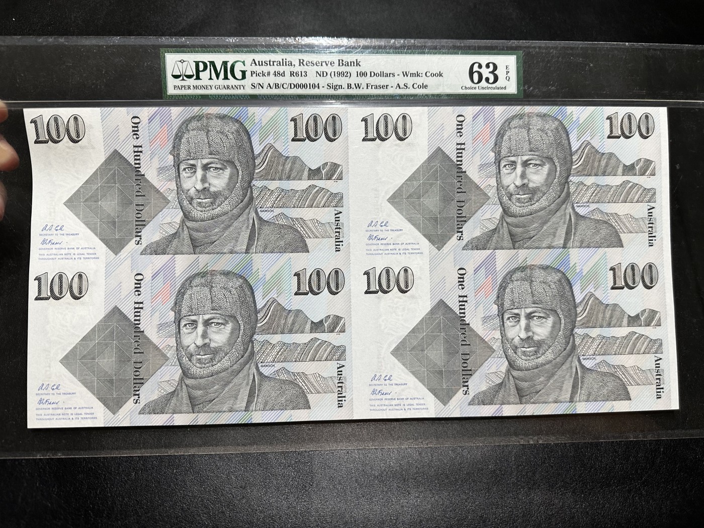 《外钞收藏家》第二百九十二期（连拍第三场） 1992年澳大利亚50元 四连体 PMG63E 百位104号
