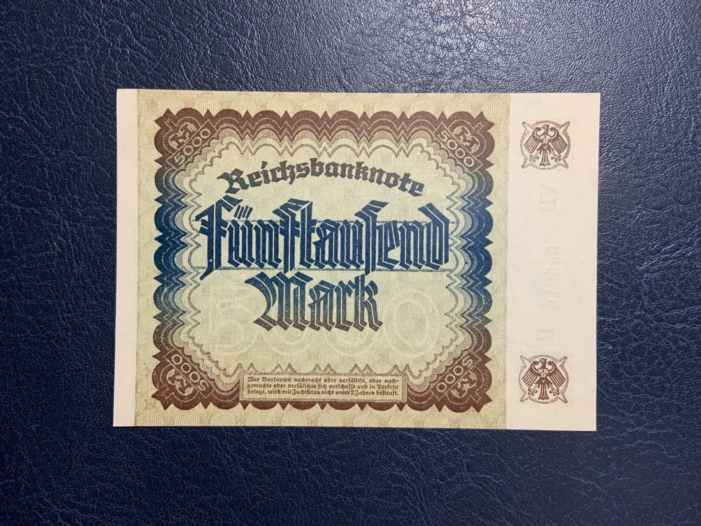 收藏联盟Quantum Auction 第277期拍卖  德国1922年5000马克 品相UNC 号码无347