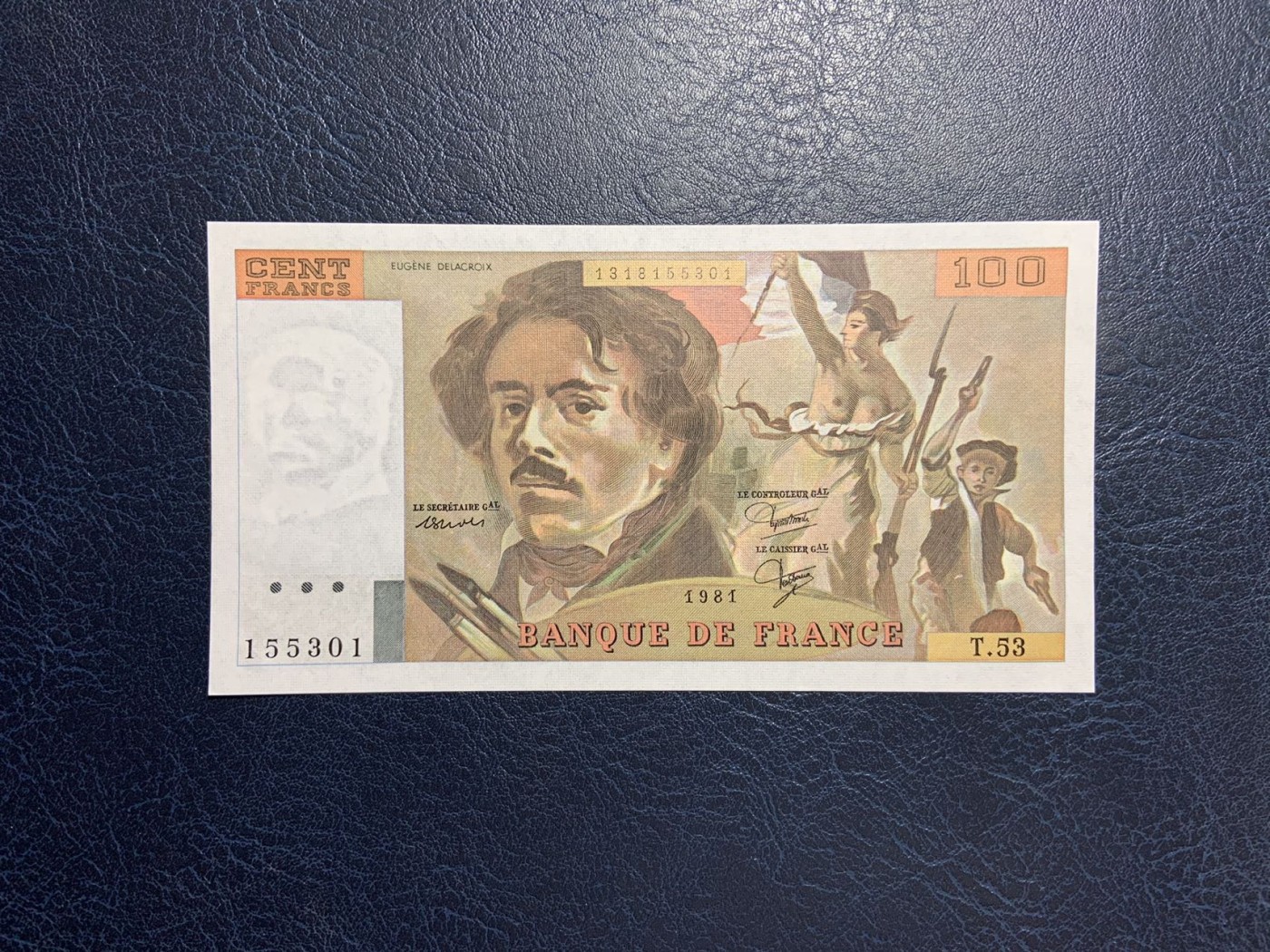 收藏联盟Quantum Auction 第277期拍卖  法国1981年100法郎 品相UNC 早期年份 票面轻微压痕 名画《自由引导人民》