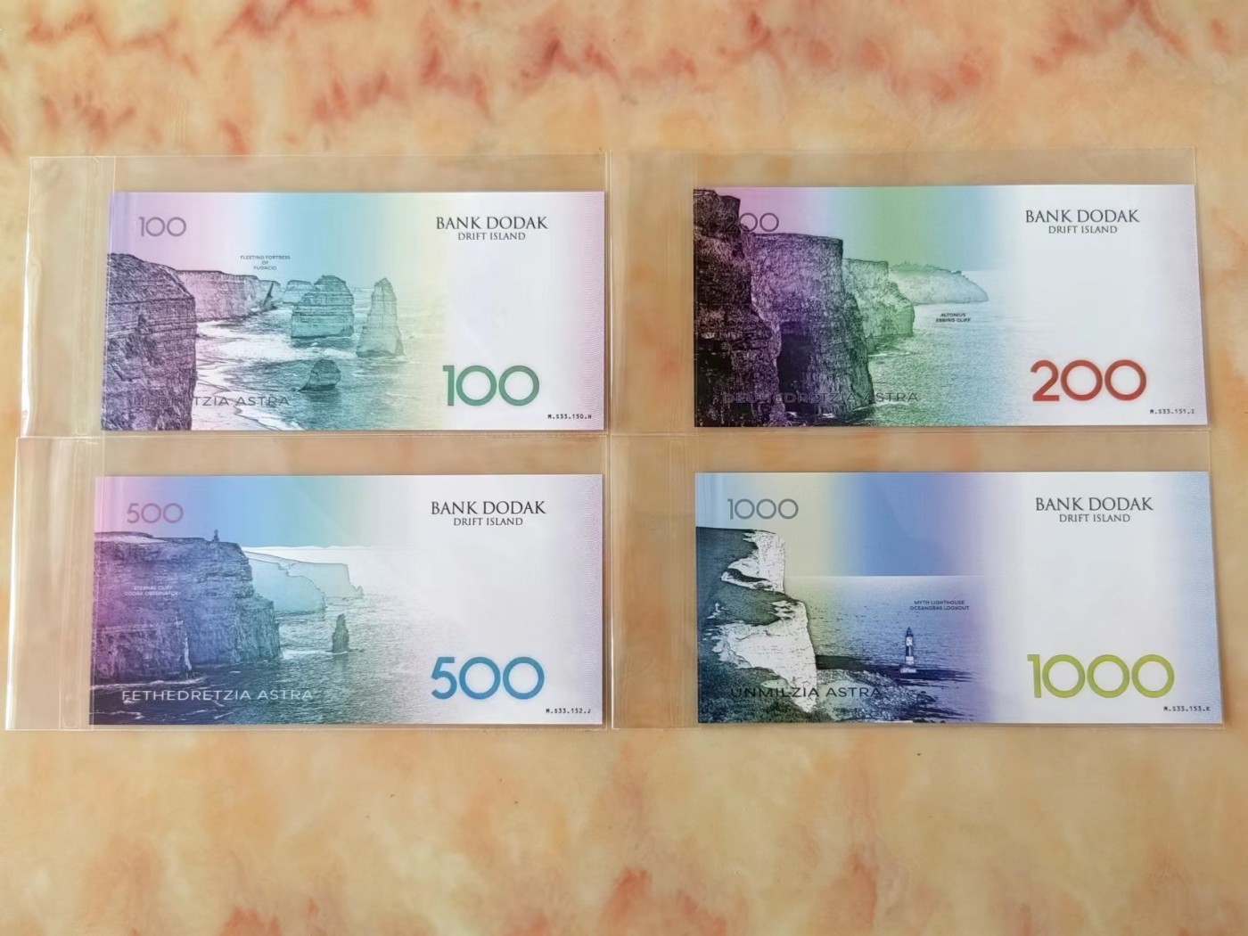 全新 2021 BANK DODAK DRIFT ISLAND 转瞬即逝的漂流岛 100 200 500 1000 ASTRA  同号整套 塑料纪念钞  售出不退不换 