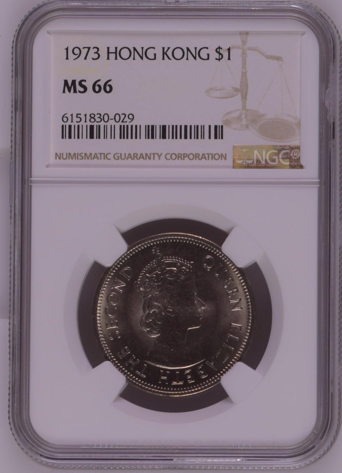 收藏联盟Quantum Auction 第277期拍卖  1973 HONG KONG   $1  NGC MS66 稀少亚军分