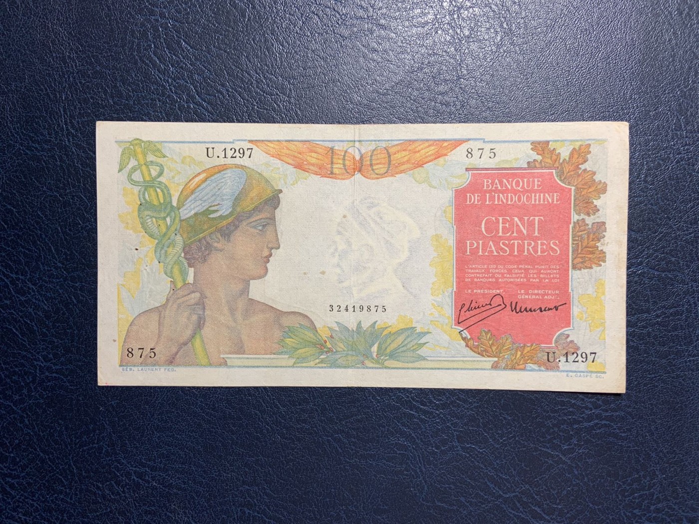 收藏联盟Quantum Auction 第277期拍卖  法属印度支那东方汇理银行1949-54年100皮阿斯特 品相如图