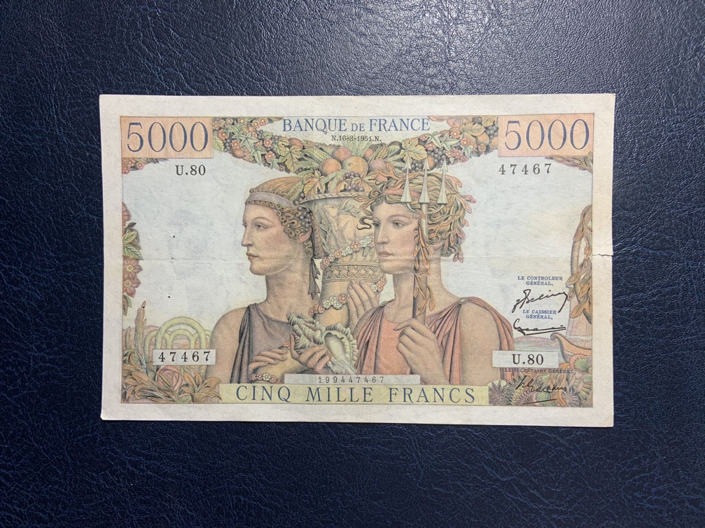 收藏联盟Quantum Auction 第277期拍卖  法国1951年5000法郎 品相如图 