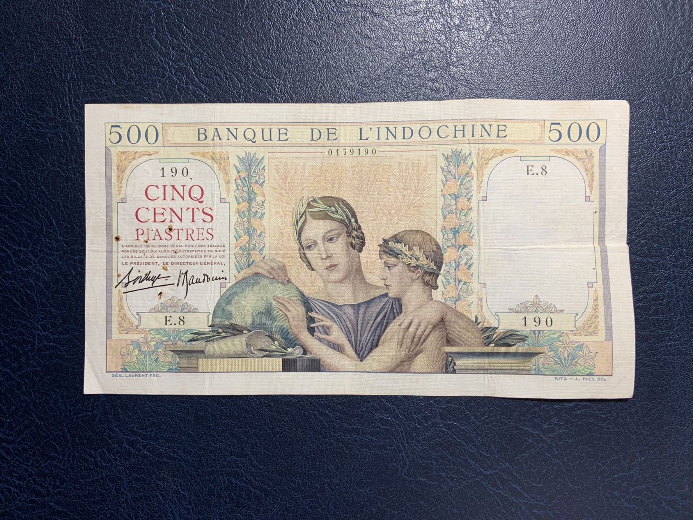收藏联盟Quantum Auction 第277期拍卖  法属印度支那1951年500皮阿斯特 品相如图 全程倒置号 母子地球仪