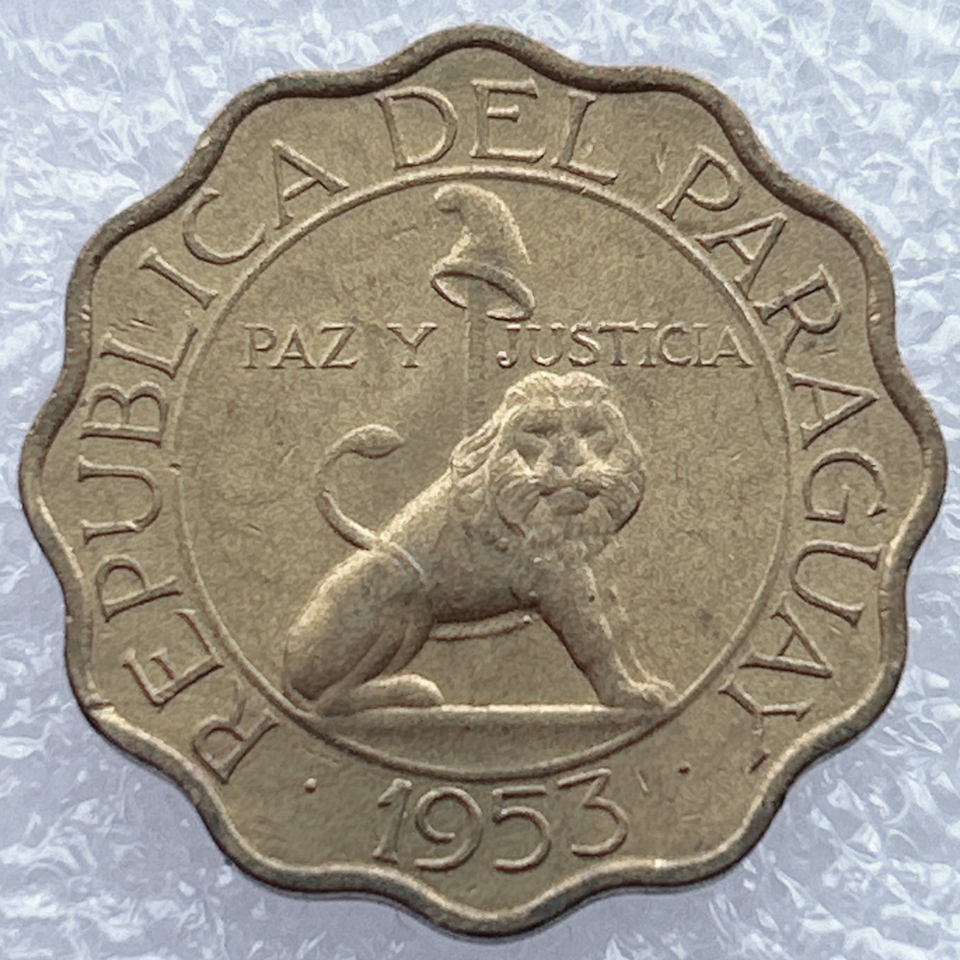 全场一元起拍 世界钱币散币场 第12期 1953年巴拉圭狮子王50分青铜币 花边