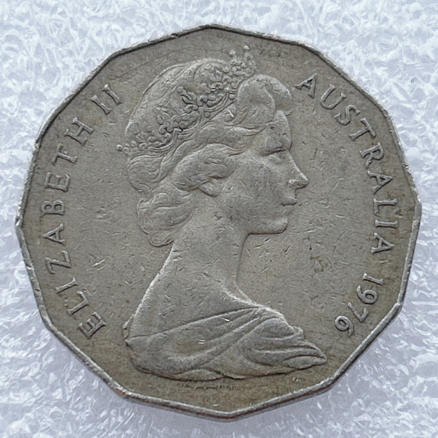 全场一元起拍 世界钱币散币场 第12期 1976年澳大利亚50分女王大硬币 低冠女王版 袋鼠鸵鸟