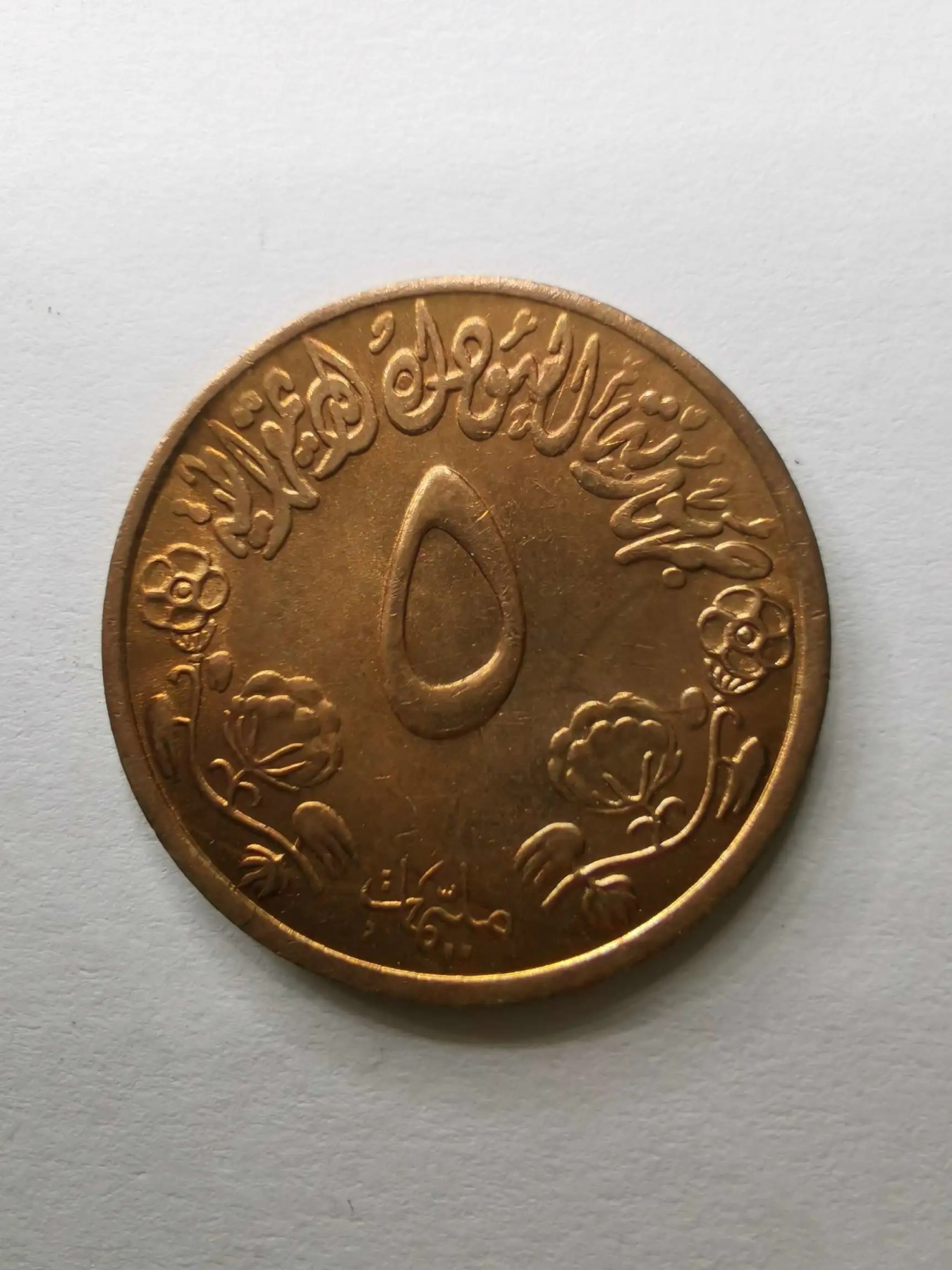 苏丹1972年5米利姆铜币原光品