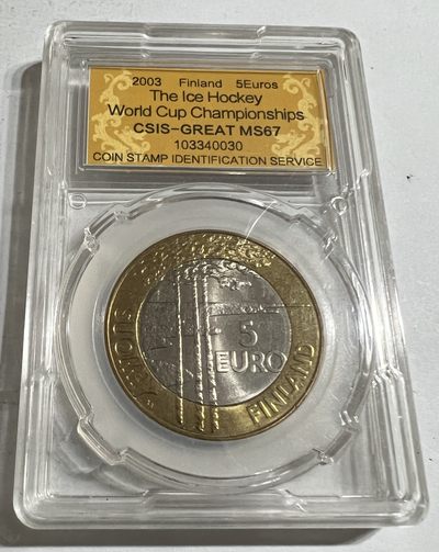 S&S Numismatic世界钱币-拍卖 第59期 - 芬兰2003年 世界冰球锦标赛 5欧元双色纪念币  克劳斯获奖币-最佳贸易币
