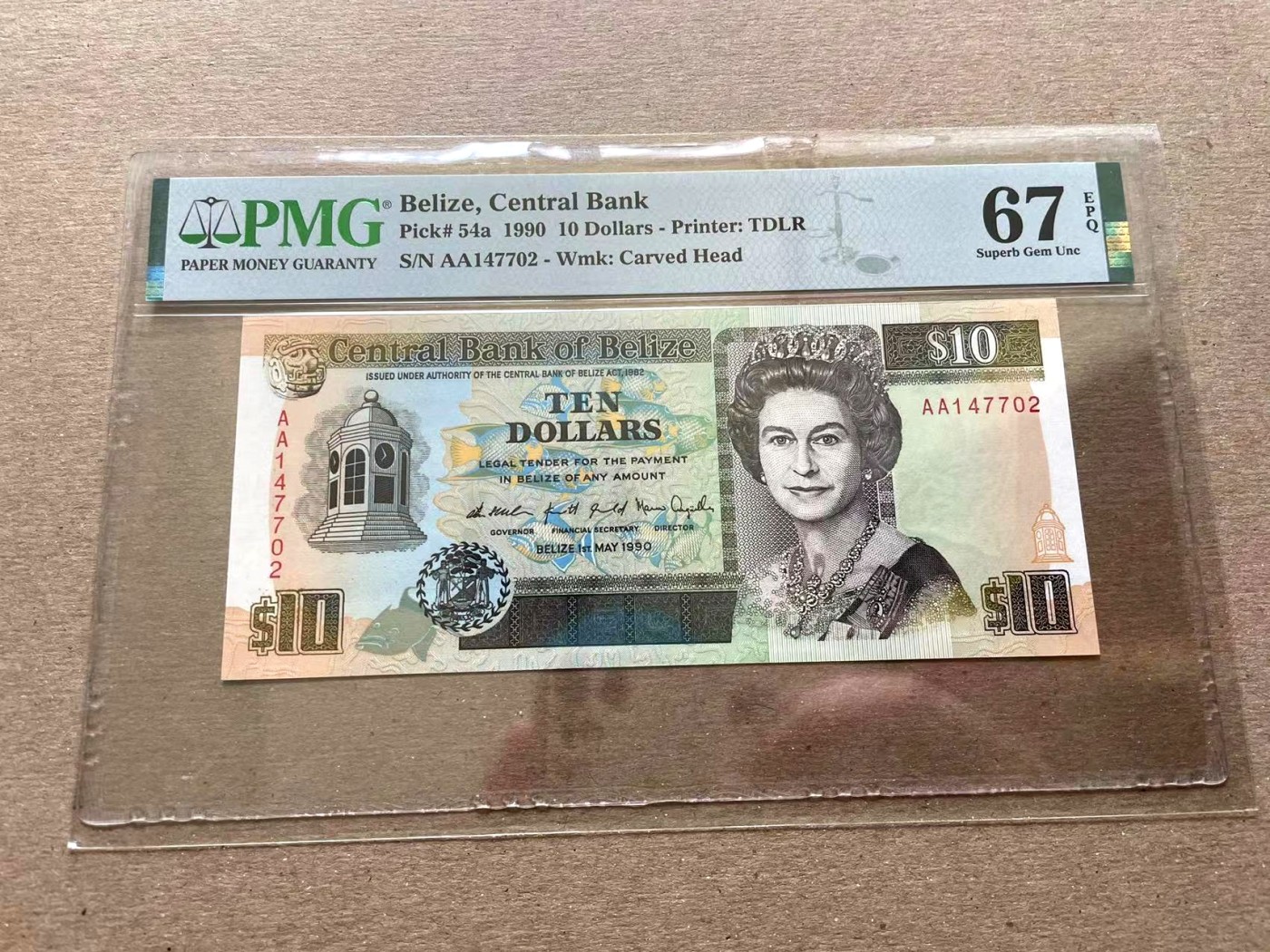 【Blue Auction】✨世界纸币精拍第352期——莫总专场XXVI 【初版AA冠】伯利兹 1990年10元 PMG67EPQ 女王 高分