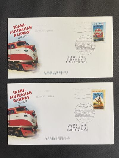 【第60期】莲池国际邮品拍卖 - 【澳大利亚】2017 横贯澳洲铁路通车百年纪念 原地套票实寄封 邮路完整