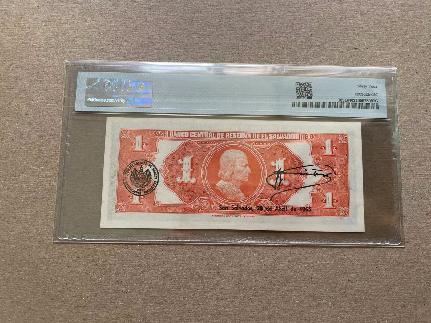 【Blue Auction】✨世界纸币精拍第352期——莫总专场XXVI 【实钞 234567阶梯号】萨尔瓦多 1964年1克朗 ABNC出品 耕牛 PMG64 