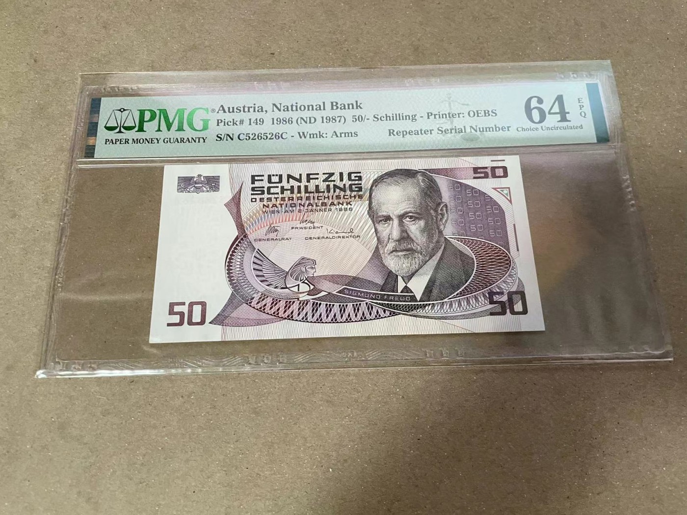 【Blue Auction】✨世界纸币精拍第352期——莫总专场XXVI 【重复号 无47】奥地利 1986年50先令 PMG64EPQ 