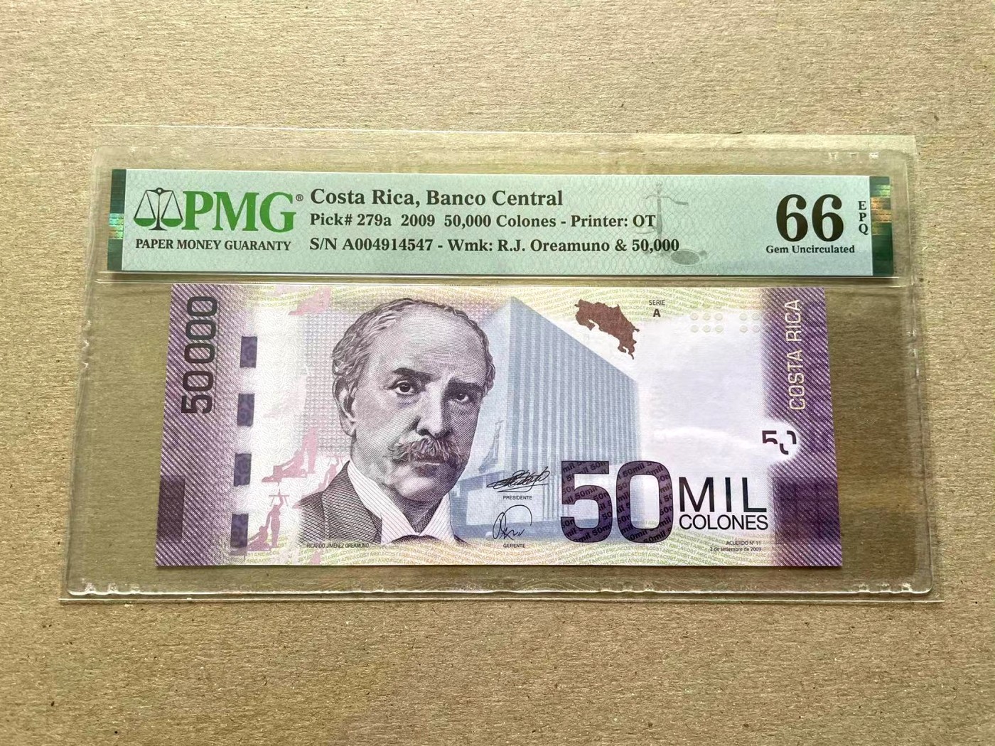 【Blue Auction】✨世界纸币精拍第352期——莫总专场XXVI 【A冠】哥斯达黎加 2009年50000克朗 经典紫蝶 最高值 PMG66EPQ
