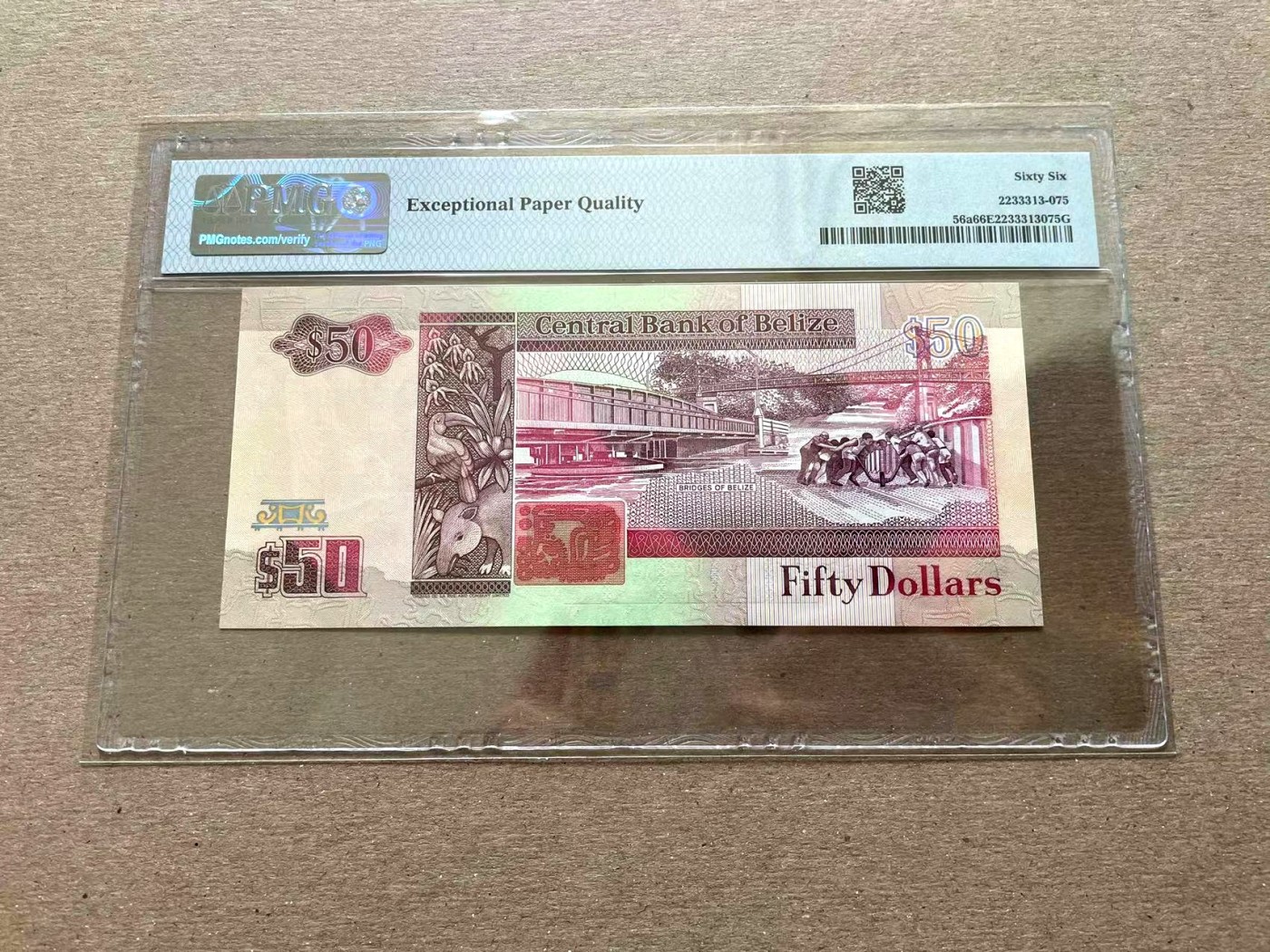 【Blue Auction】✨世界纸币精拍第352期——莫总专场XXVI 【初版AA冠无47】伯利兹 1990年50元 PMG66EPQ  女王