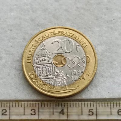 【淘币小摊】第一百五十拍  散币场 周四至周日 四连拍   满百包邮 - 法国1994年顾拜旦创立奥运会100周年20法郎双色纪念币