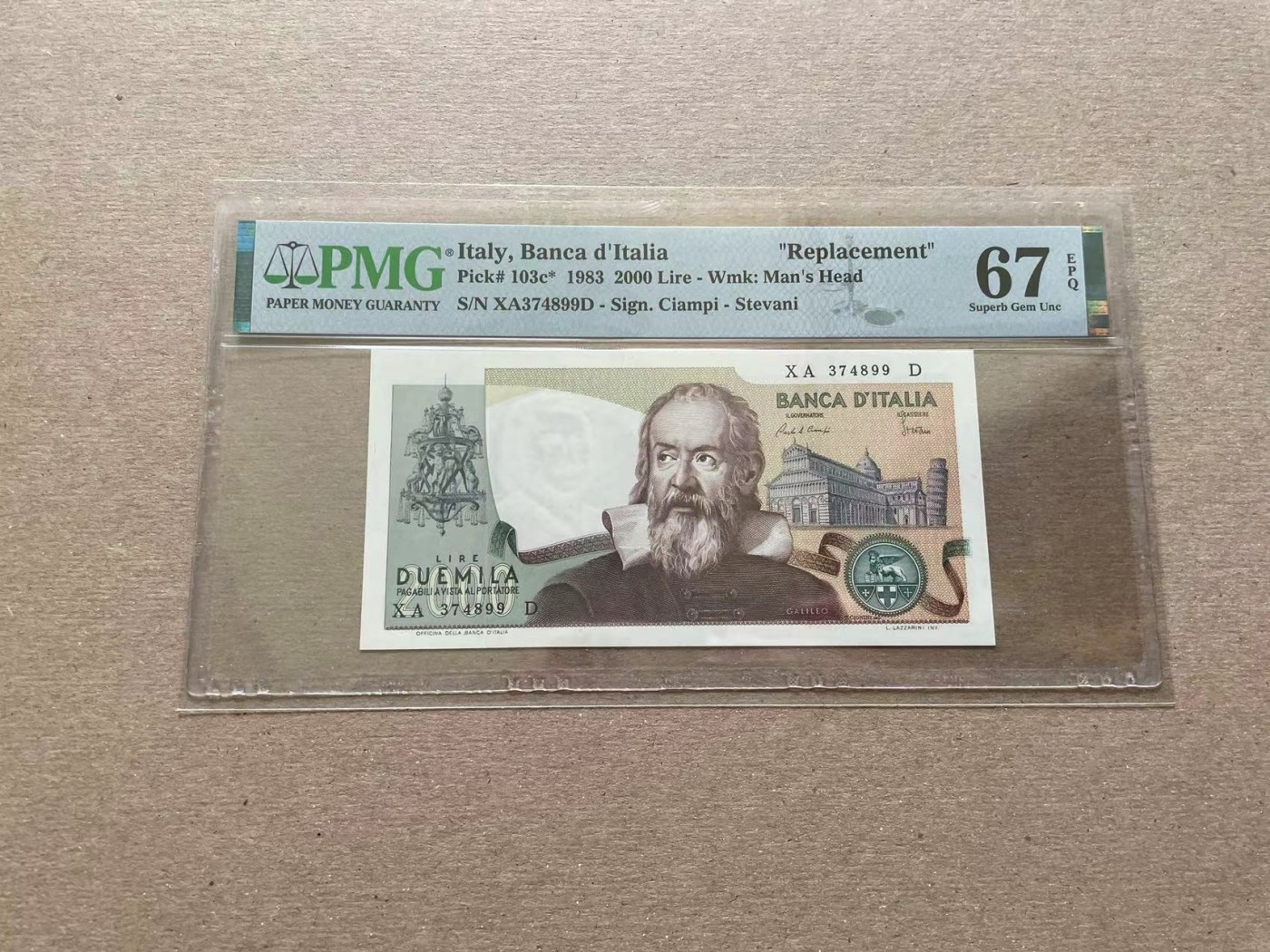 【Blue Auction】✨世界纸币精拍第352期——莫总专场XXVI 【补号冠军分 仅2张】意大利 1983年2000里拉 PMG67EPQ 高分伽利略