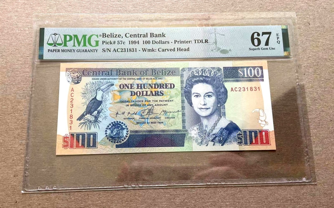 【Blue Auction】✨世界纸币精拍第352期——莫总专场XXVI 【首版早期年份 仅2张更高分】伯利兹 1994年100元 PMG67EPQ 高分 女王 