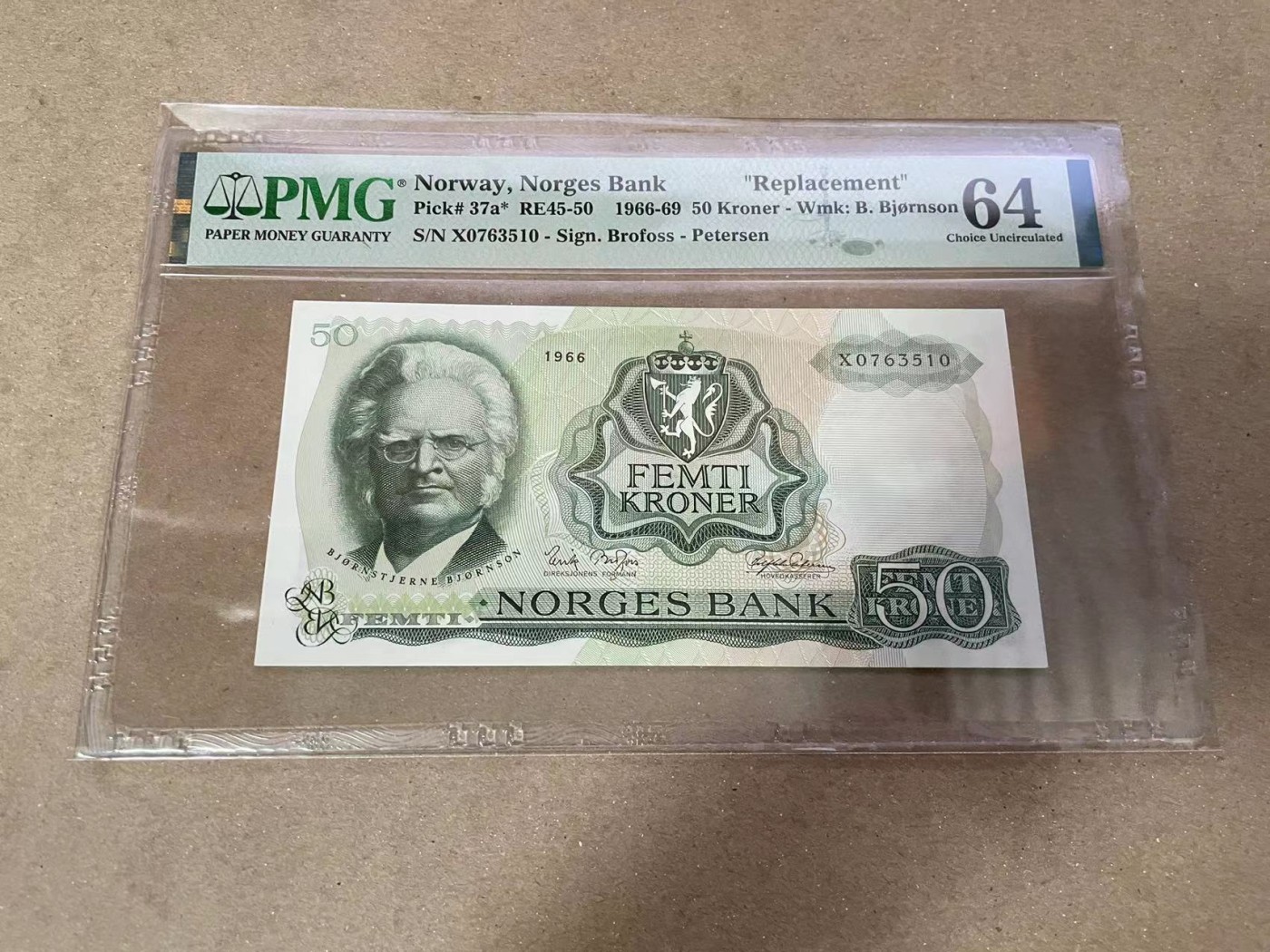 【Blue Auction】✨世界纸币精拍第352期——莫总专场XXVI 【补号】挪威 1966-69年50克朗 PMG64 