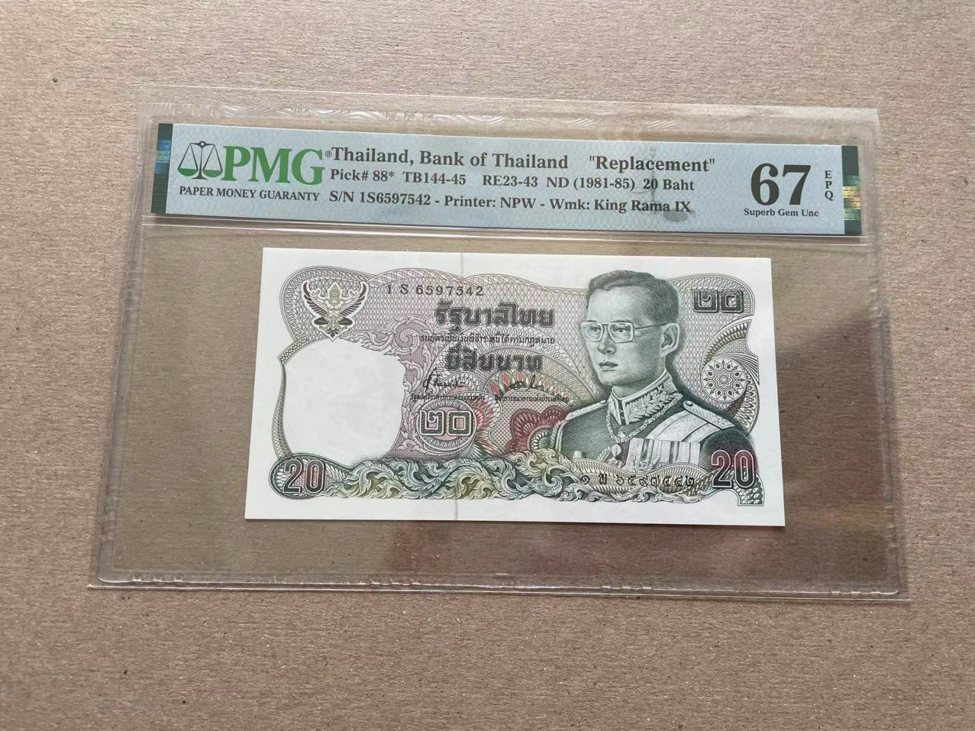 【Blue Auction】✨世界纸币精拍第352期——莫总专场XXVI 【补号】泰国 1981-85年20铢 PMG67EPQ 高分