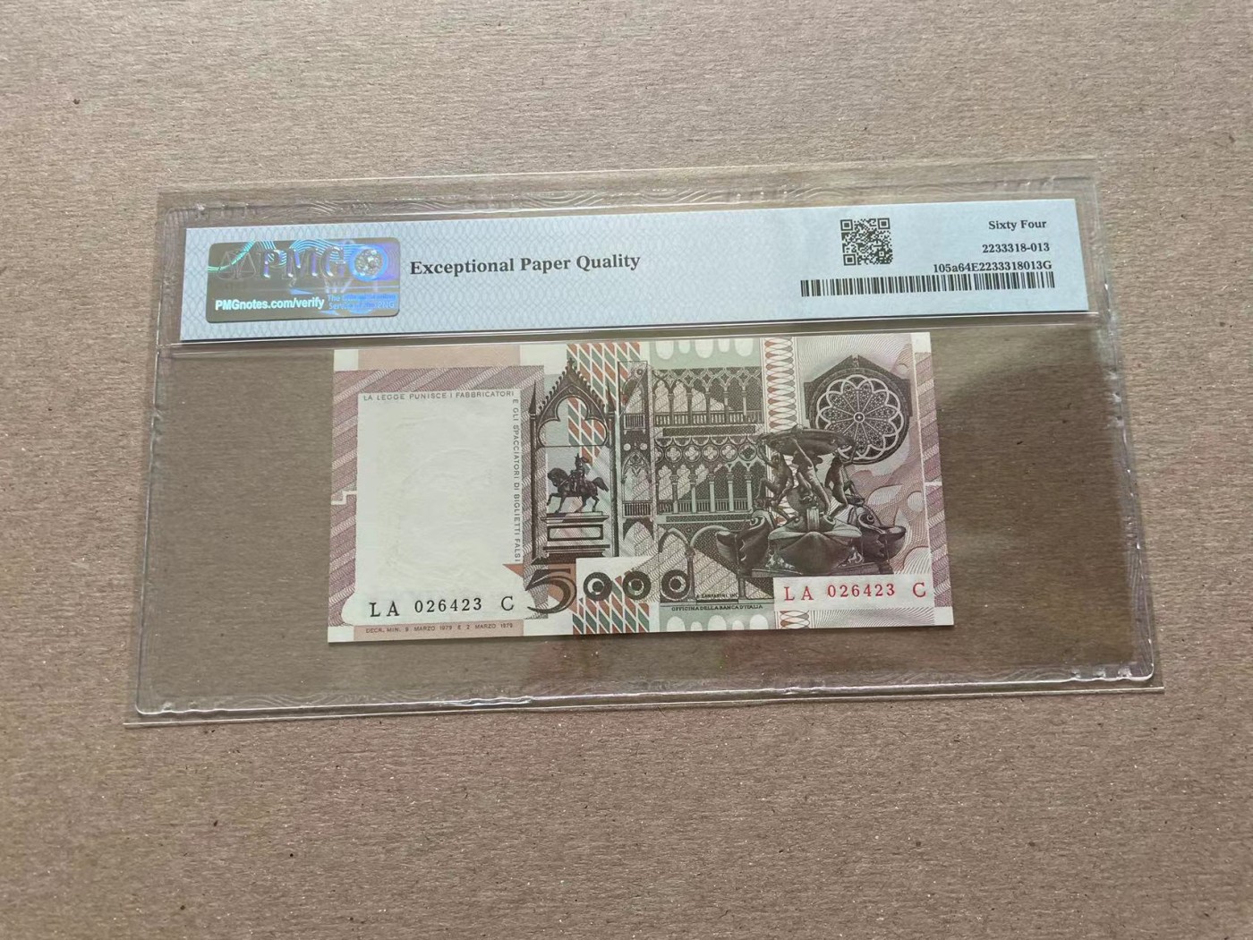 【Blue Auction】✨世界纸币精拍第352期——莫总专场XXVI 【p105a】意大利 1979年5000里拉 PMG64EPQ 全新原票