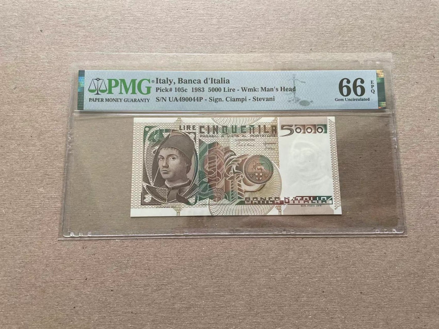 【Blue Auction】✨世界纸币精拍第352期——莫总专场XXVI 【p105c】意大利 1983年5000里拉 PMG66EPQ 