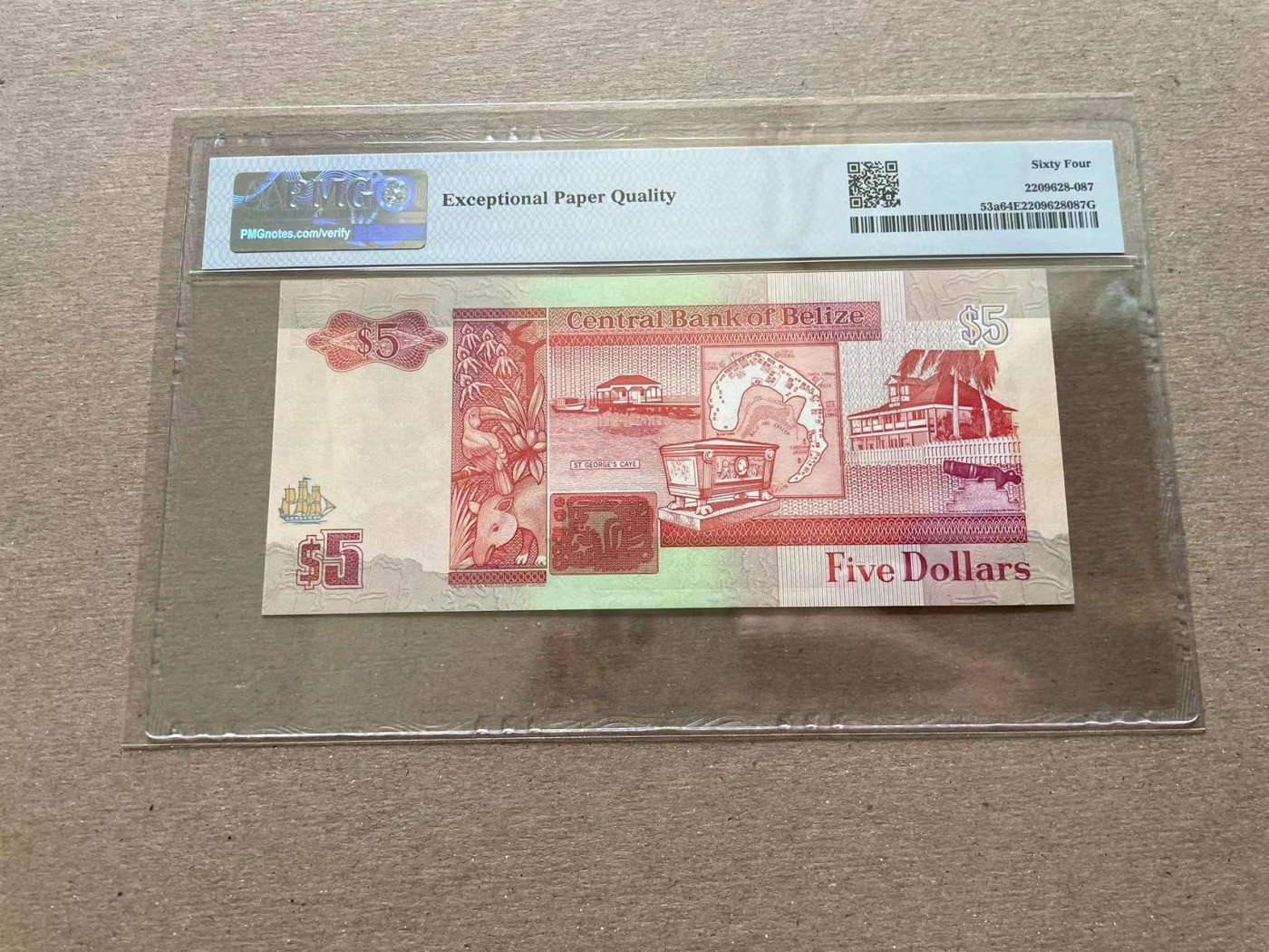 【Blue Auction】✨世界纸币精拍第352期——莫总专场XXVI 【初版AA冠】伯利兹 1990年5元 PMG64EPQ  女王