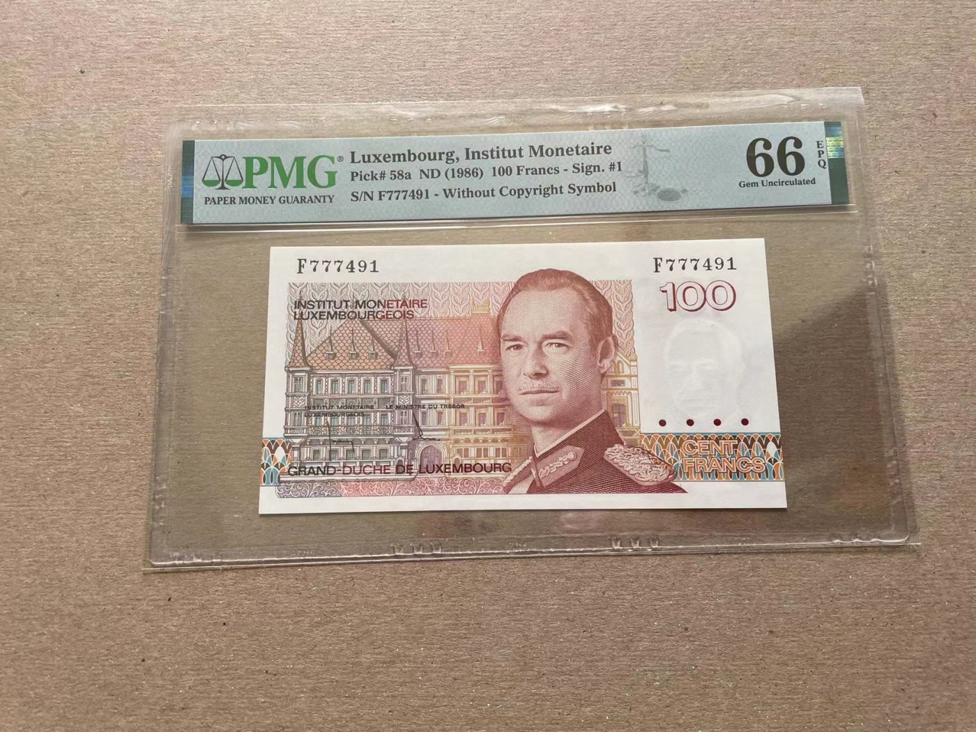 【Blue Auction】✨世界纸币精拍第352期——莫总专场XXVI 卢森堡 1986年100法郎  PMG66EPQ