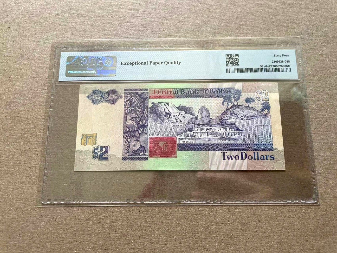 【Blue Auction】✨世界纸币精拍第352期——莫总专场XXVI 【初版AA冠】伯利兹 1990年2元 PMG64EPQ  女王